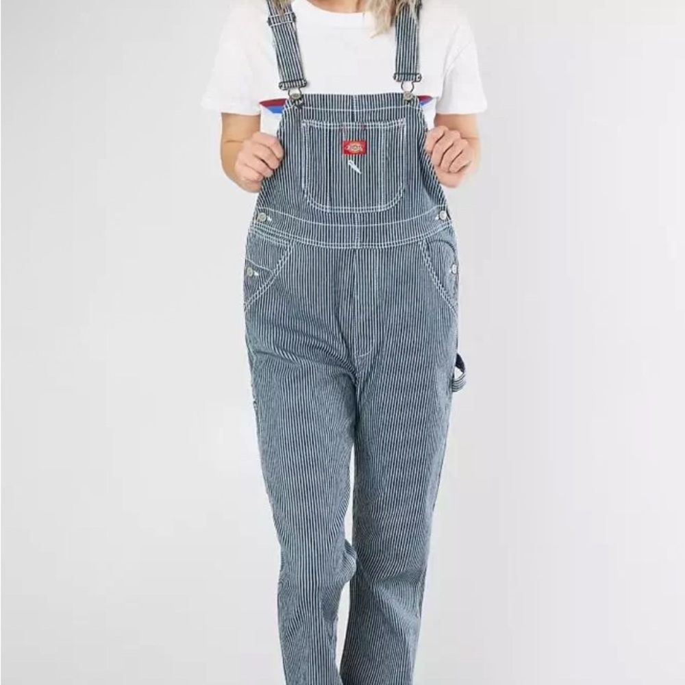 Dickies Women's Hickory Navy/White Striped Overalls Size X-Large - Picture 1 of 9
